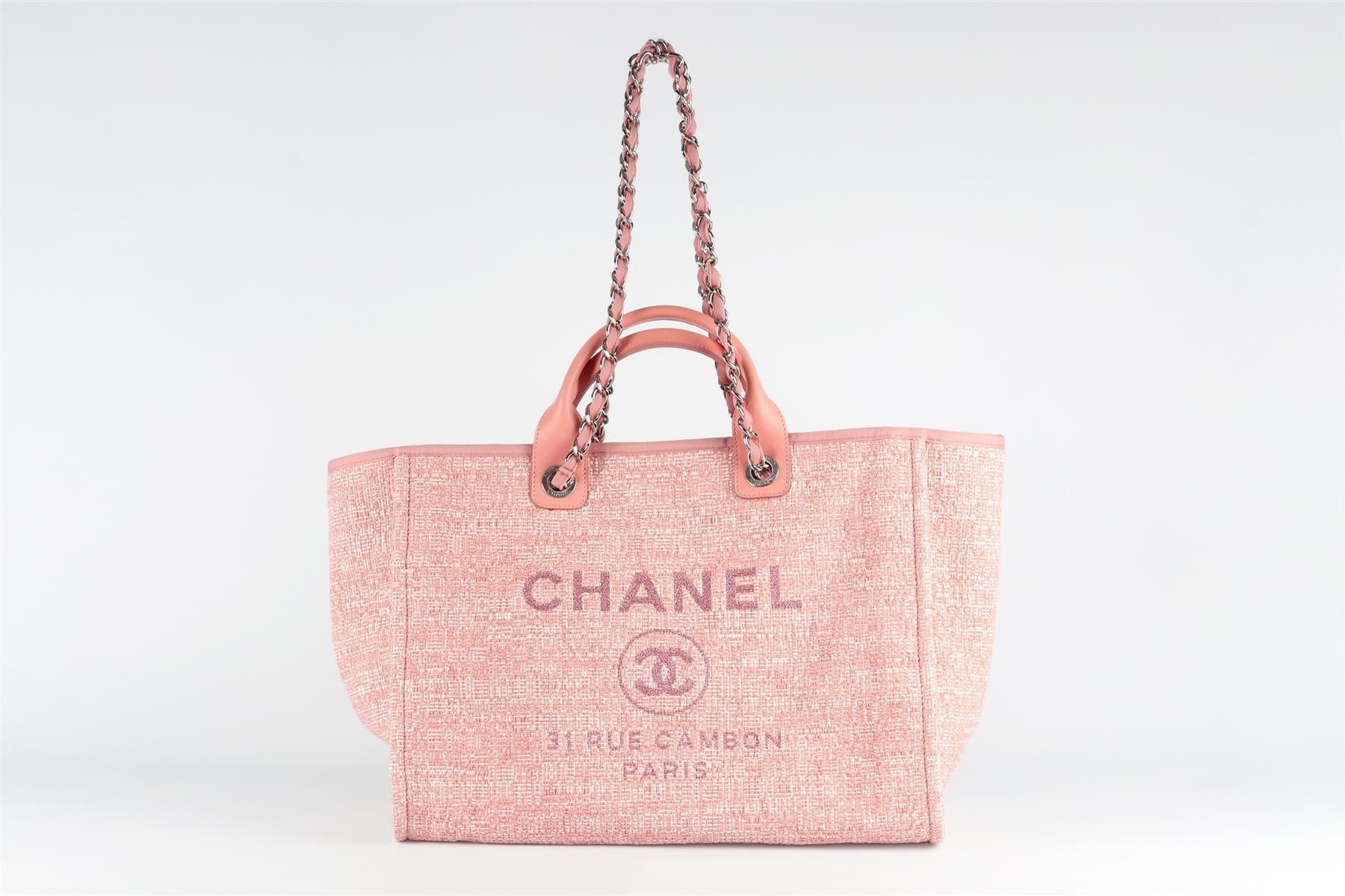 CHANEL PINK 2018 DEAUVILLE MEDIUM TWEED TOTE BAG