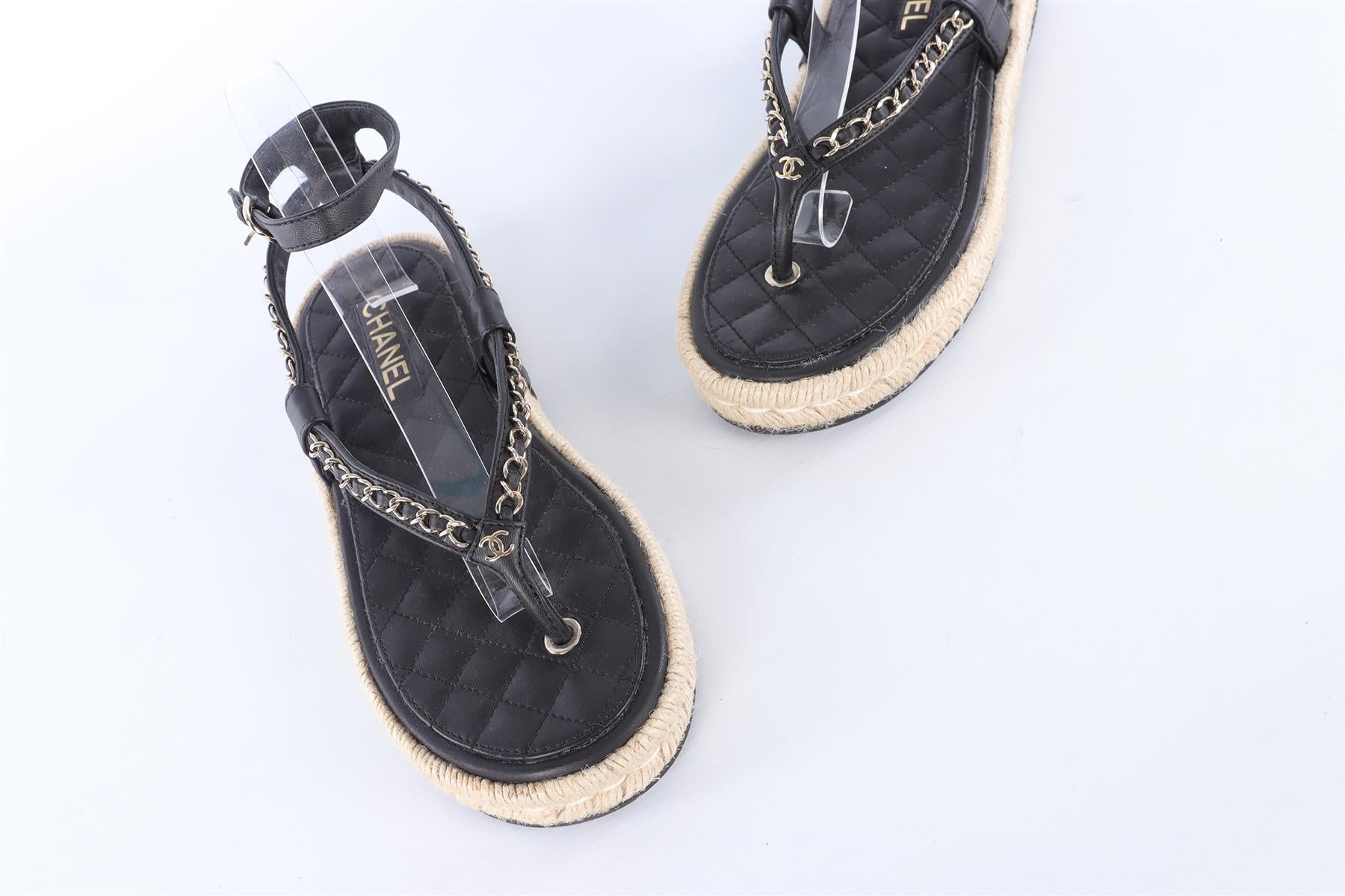 CHANEL BLACK 2021 LEATHER SANDALS EU 40 UK 7