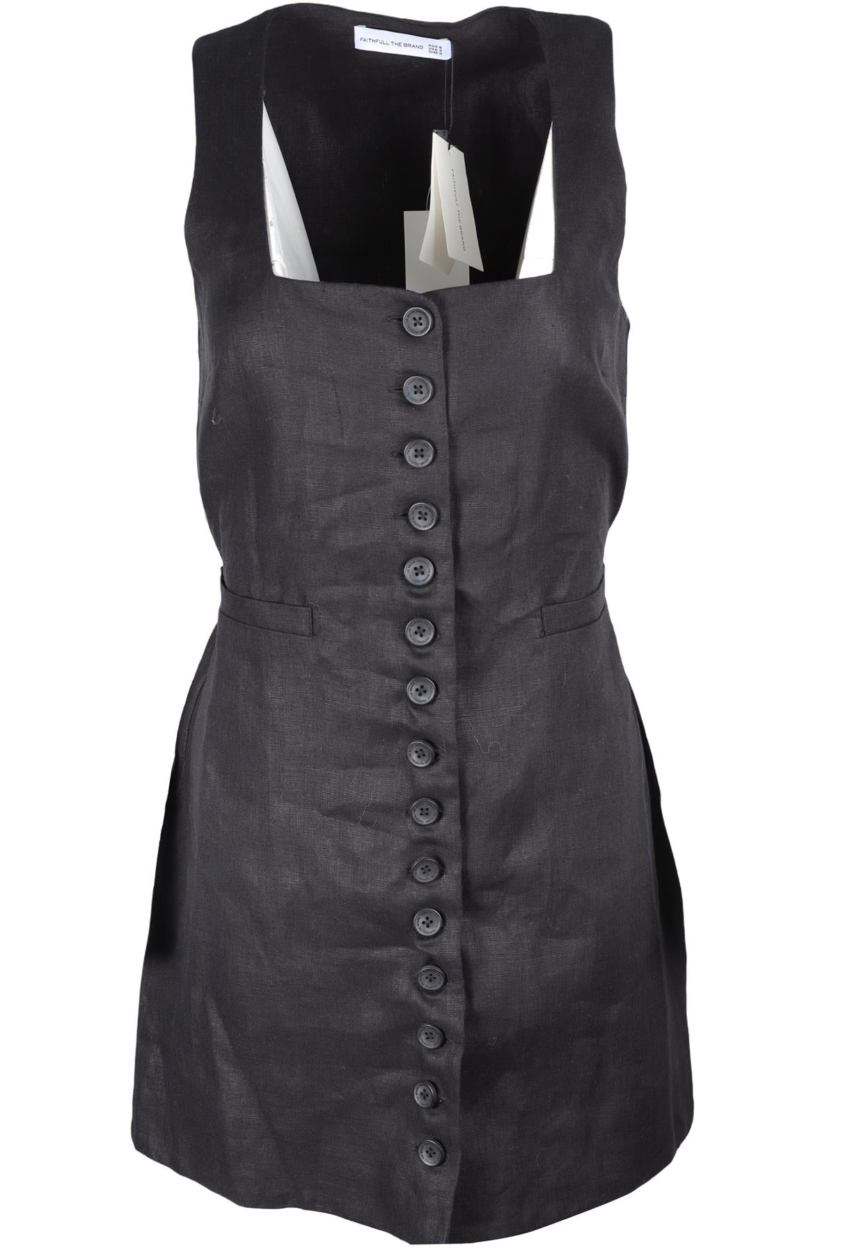 FAITHFUL THE BRAND BLACK LINEN DRESS UK 8