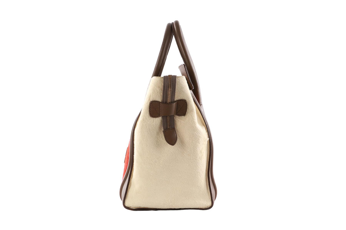 CELINE ORANGE LUGGAGE MINI CALF HAIR AND LEATHER TOTE BAG