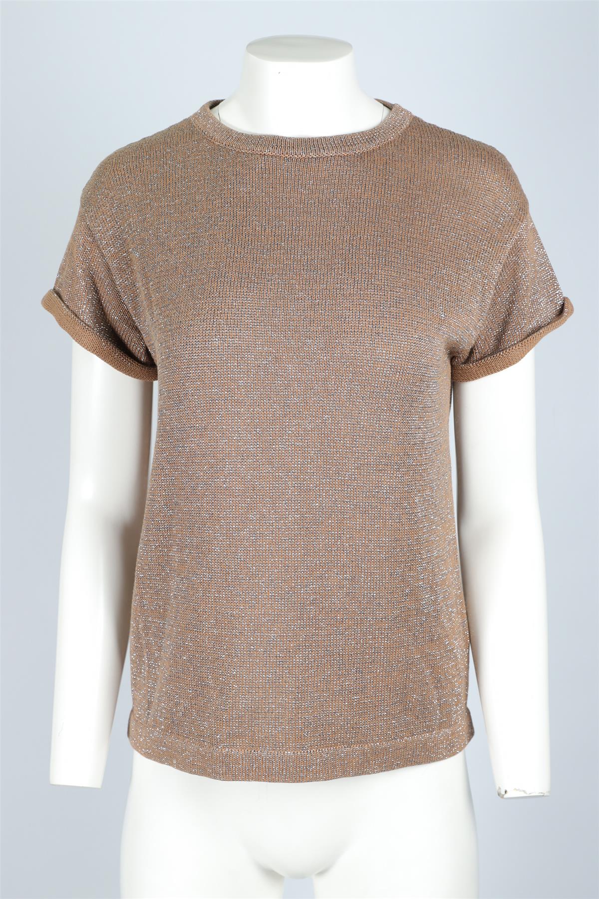 BRUNELLO CUCINELLI BROWN WOOL TOP XSMALL