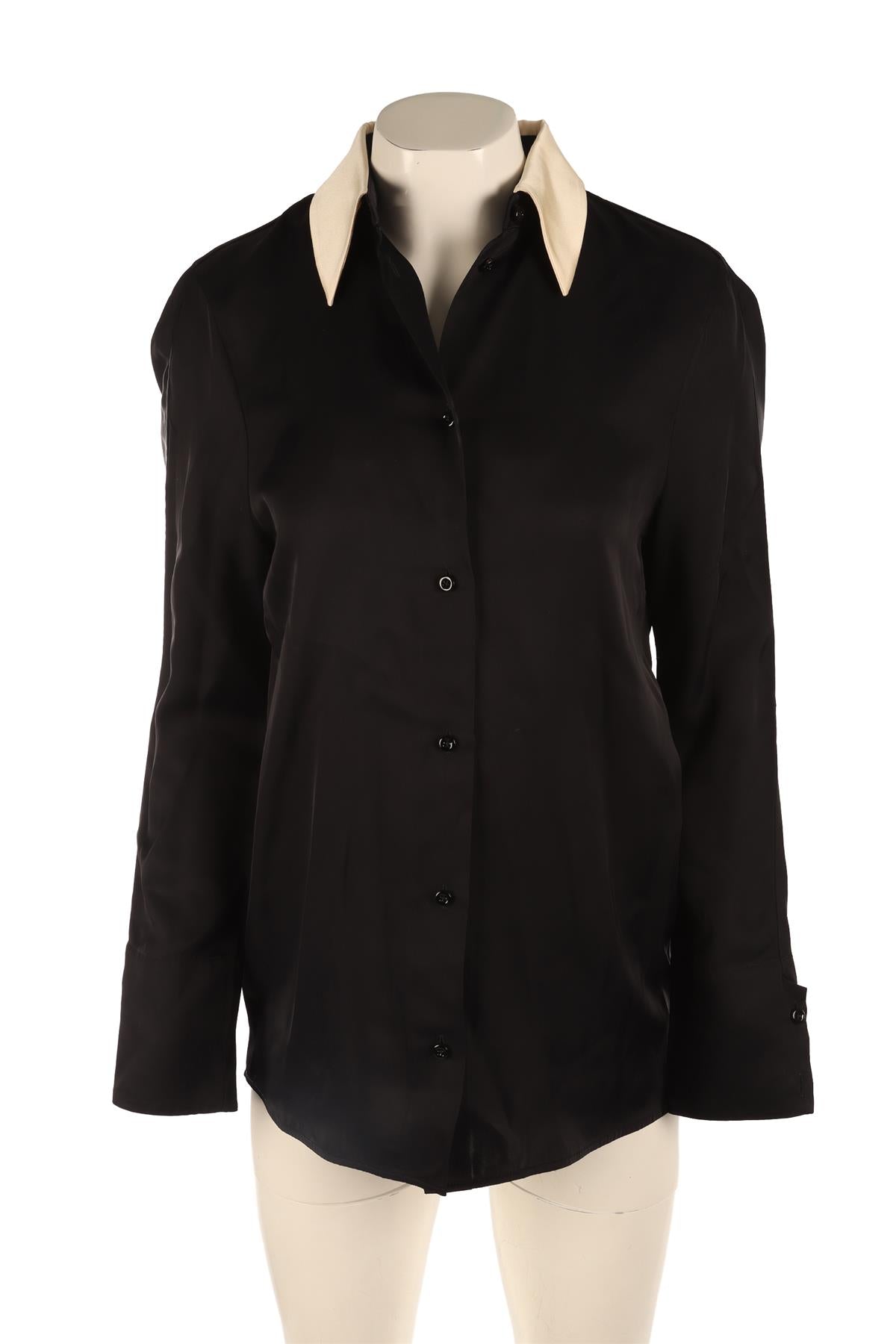 JIL SANDER BLACK SATIN SHIRT FR 32 UK 4