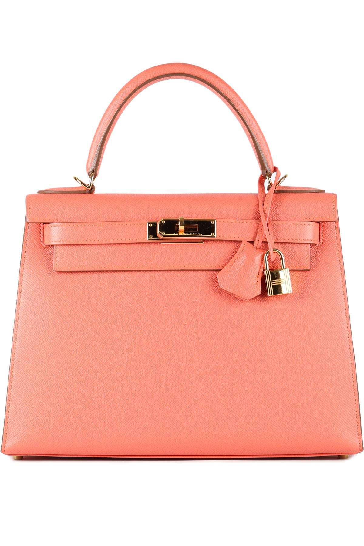 HERMÈS PINK 2014 KELLY SELLIER 28 CM EPSOM LEATHER BAG IN FLAMINGO