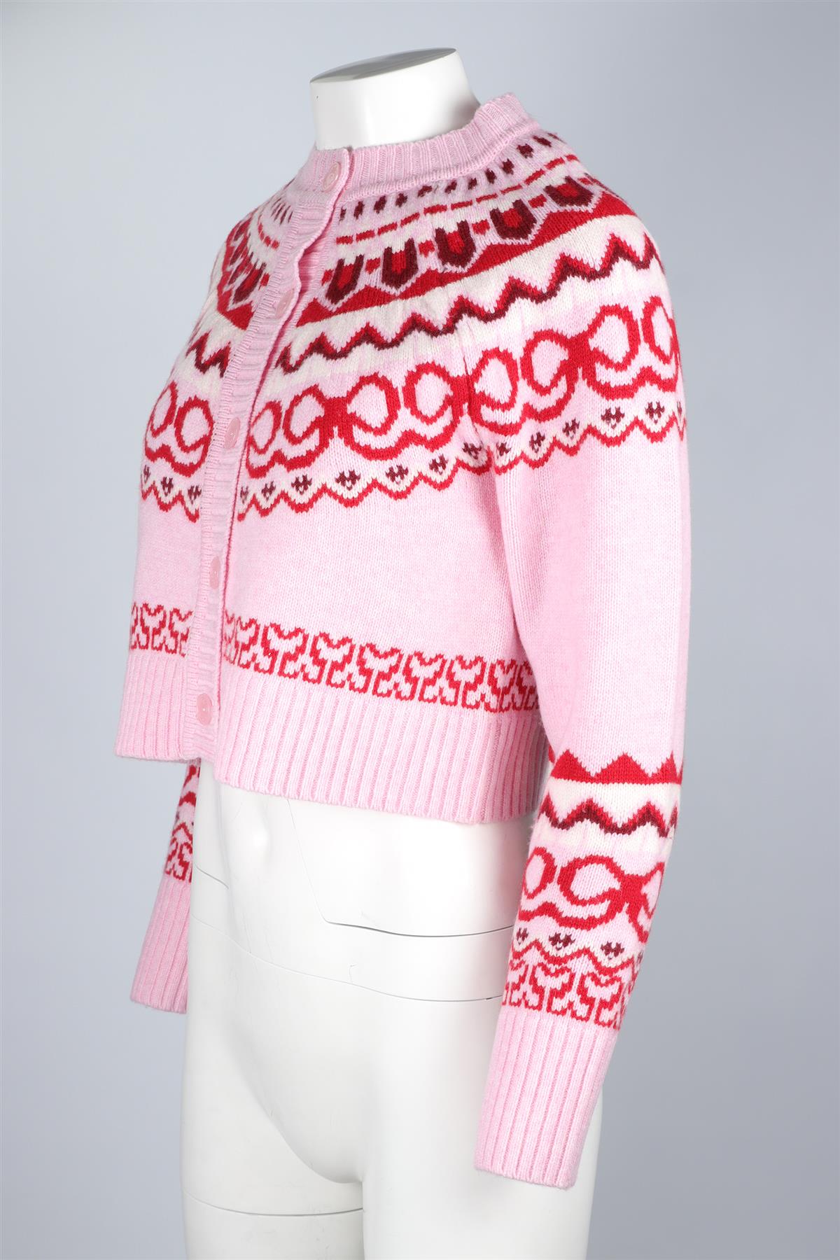LOVESHACKFANCY PINK WOOL CARDIGAN SMALL