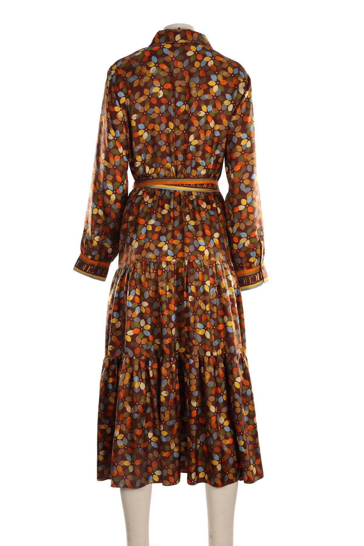 CAROLINA HERRERA MULTI SILK MAXI DRESS LARGE