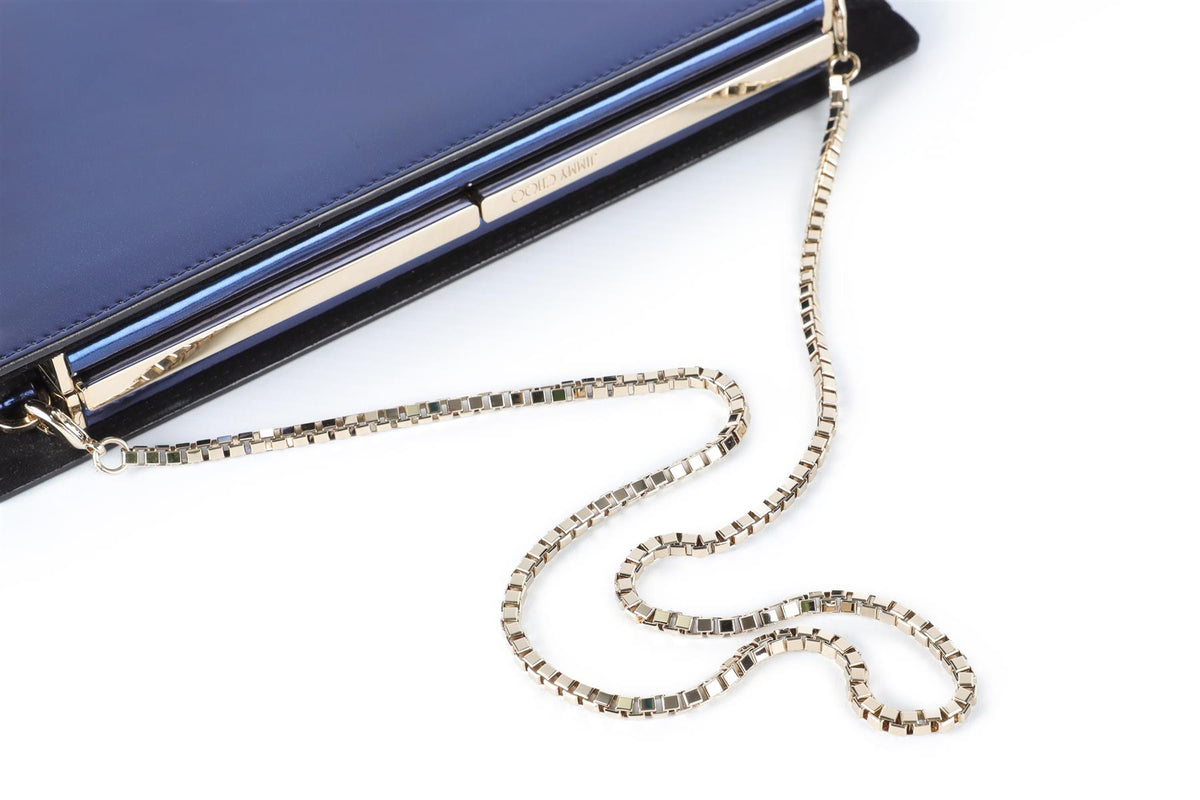 JIMMY CHOO NAVY LEATHER CLUTCH