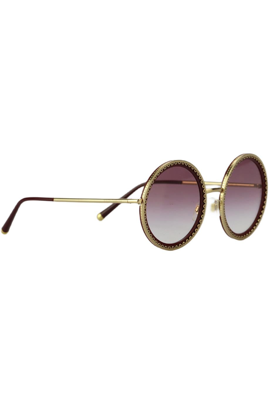 DOLCE AND GABBANA ROUND FRAME ACETATE AND GOLD TONE SUNGLASSES