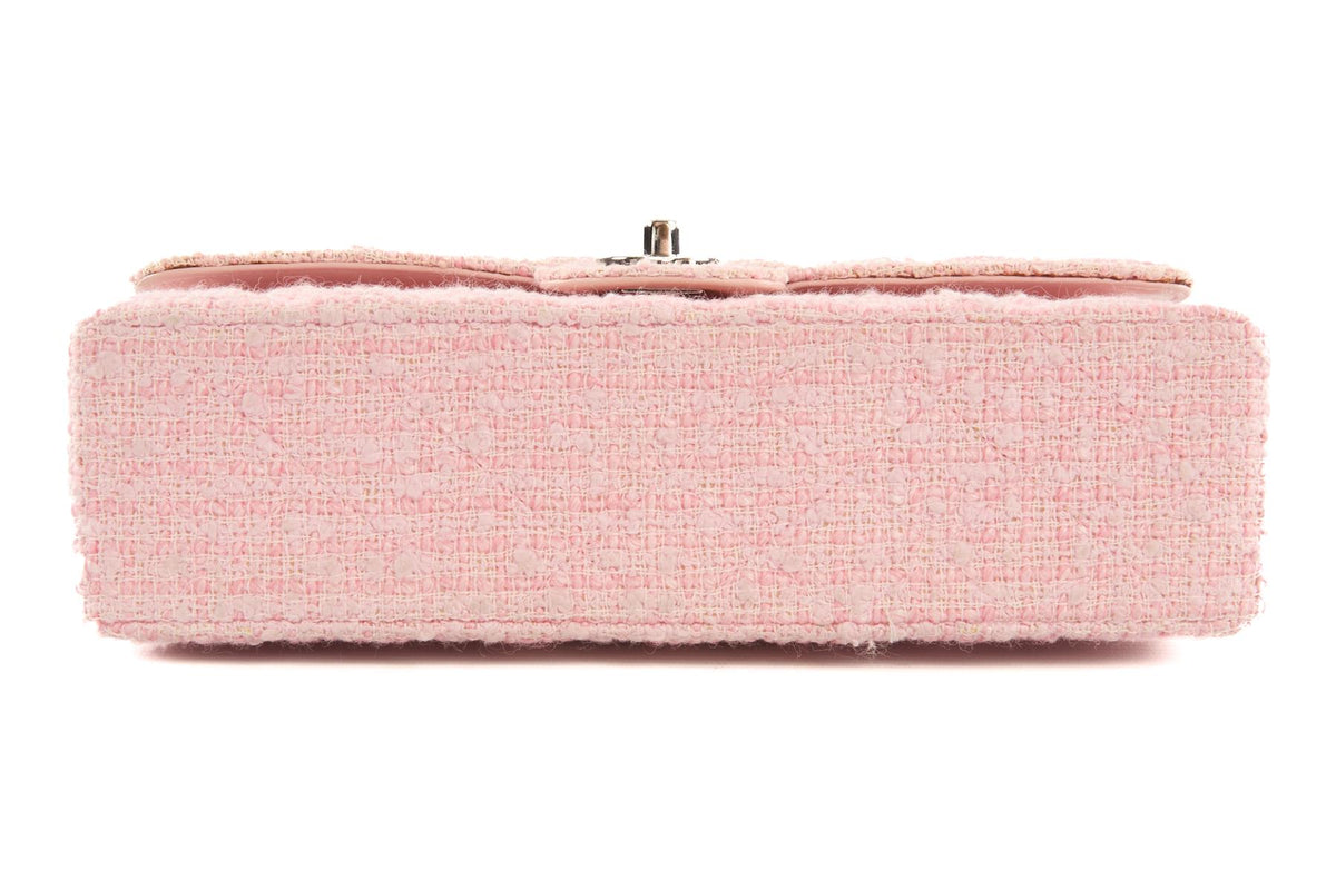 CHANEL PINK 2003-2004 CLASSIC DOUBLE FLAP MEDIUM TWEED SHOULDER BAG