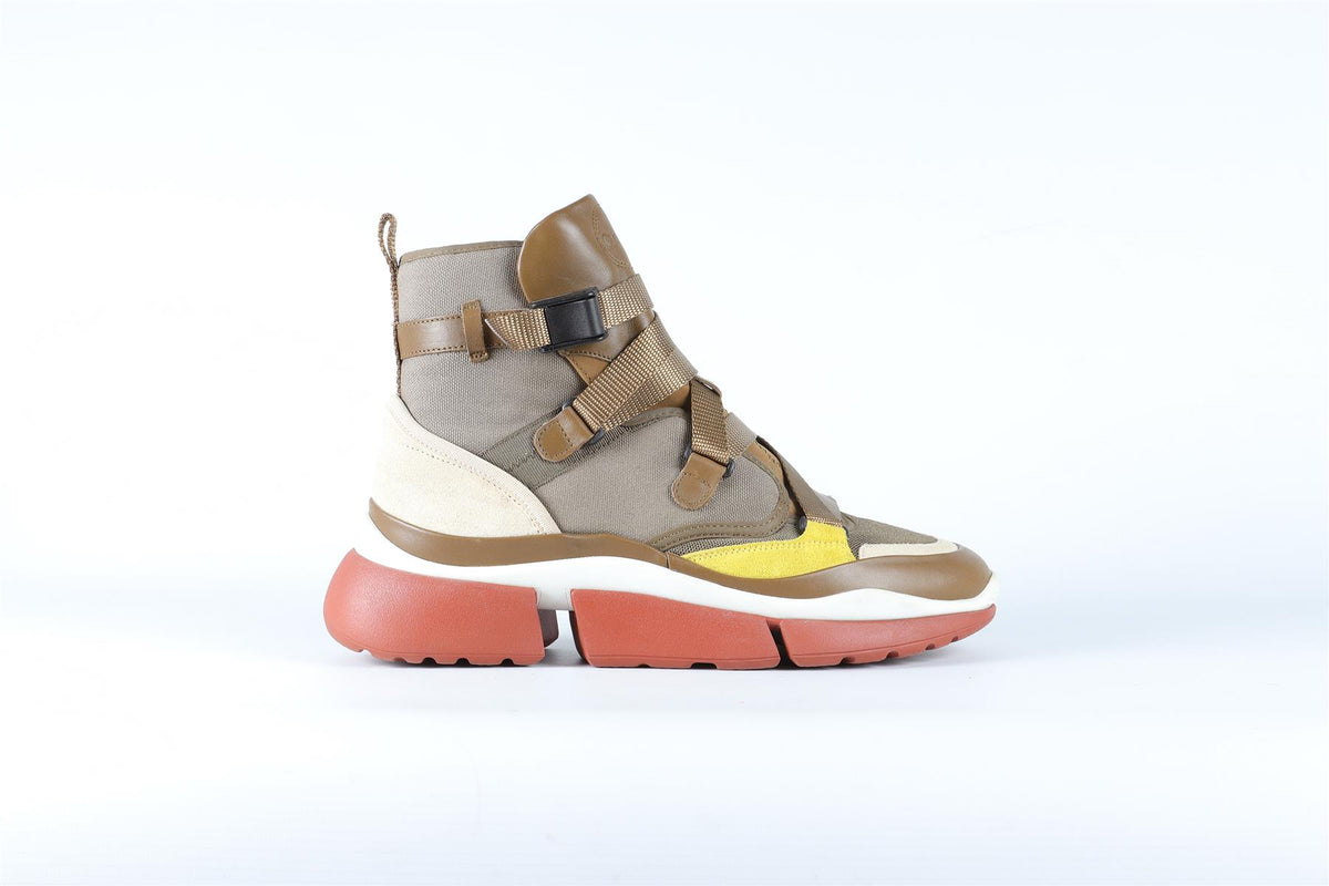 CHLOE GREEN CANVAS AND LEATHER SNEAKERS EU 39 UK 6 US 9