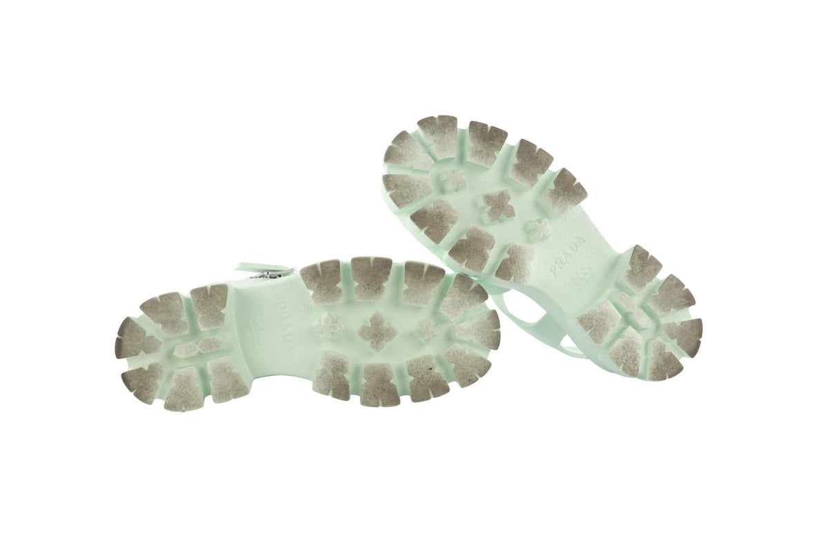 PRADA GREEN MONOLITH LEATHER PLATFORM SANDALS EU 38 UK 5 US 8