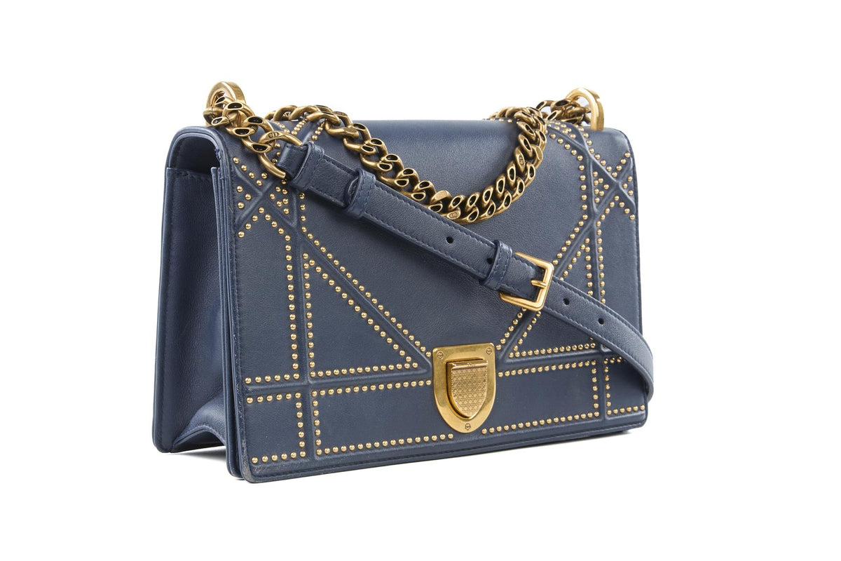 CHRISTIAN DIOR NAVY DIORAMA MEDIUM LEATHER SHOULDER BAG