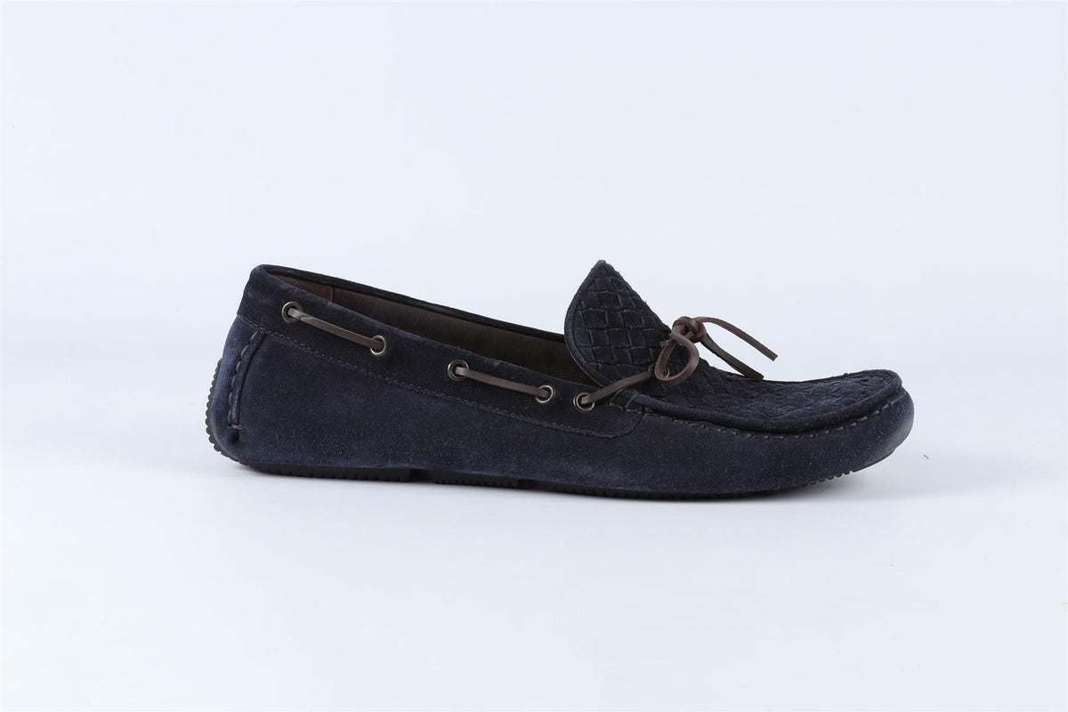 BOTTEGA VENETA NAVY MEN'S INTRECCIATO SUEDE LOAFERS EU 43.5 UK 9.5 US 10.5