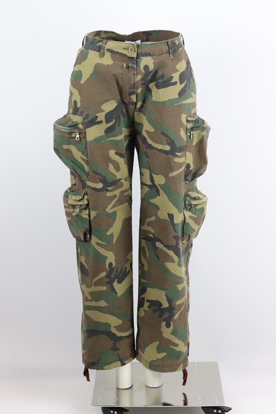 JOHN ELLIOTT CAMOUFLAGE PRINT COTTON STRAIGHT LEG PANTS UK 8