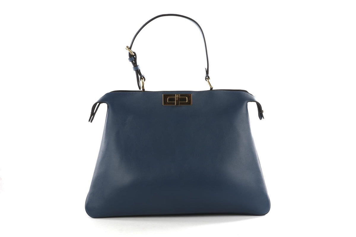 FENDI BLUE PEEKABOO SOFT LARGE LEATHER TOTE BAG