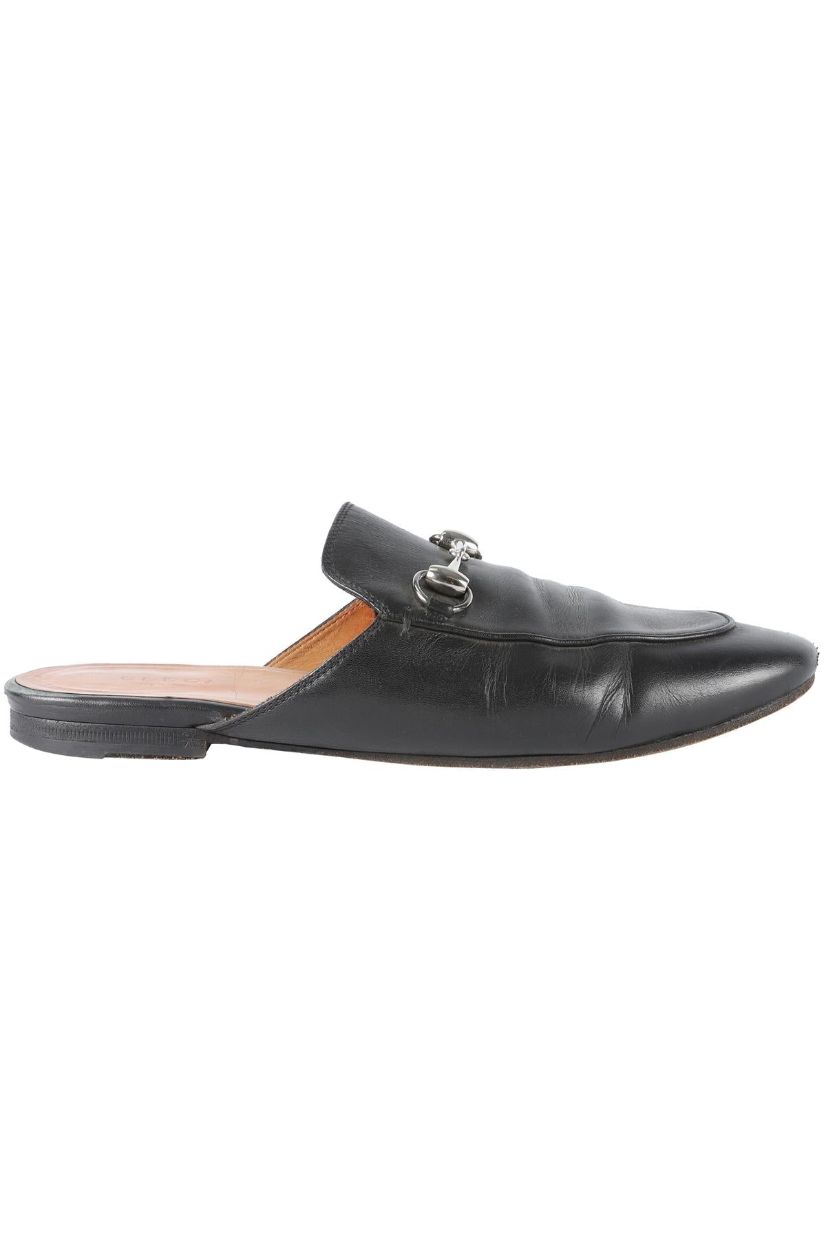 GUCCI BLACK PRINCETOWN LEATHER SLIPPERS EU 38.5 UK 5.5 US 8.5