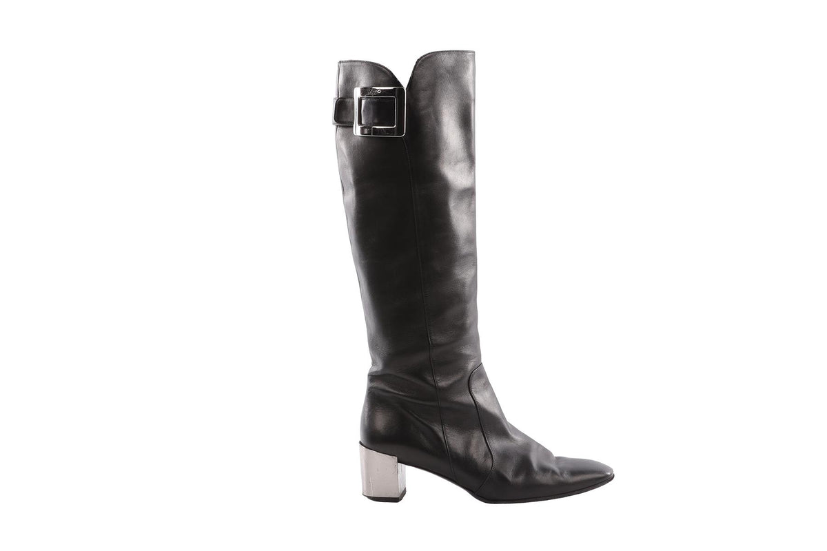 ROGER VIVIER BLACK KNEE HIGH BOOTS EU 37.5