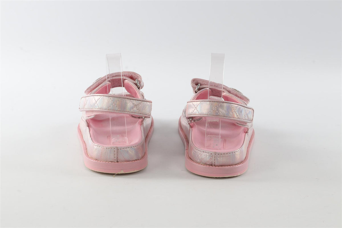 CHANEL PINK 2022 DAD QUILTED LEATHER SANDALS EU 38 UK 5 US 8