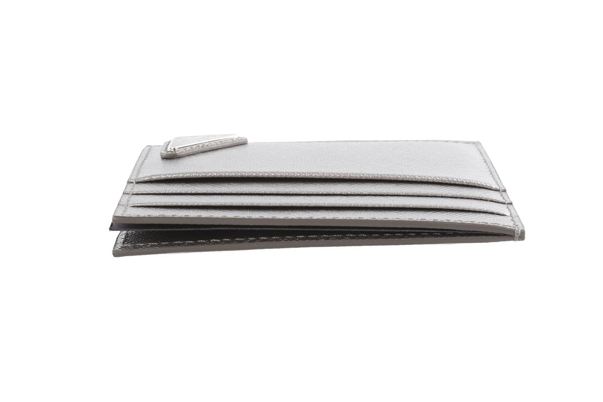 PRADA SILVER SAFFIANO LEATHER CARD HOLDER