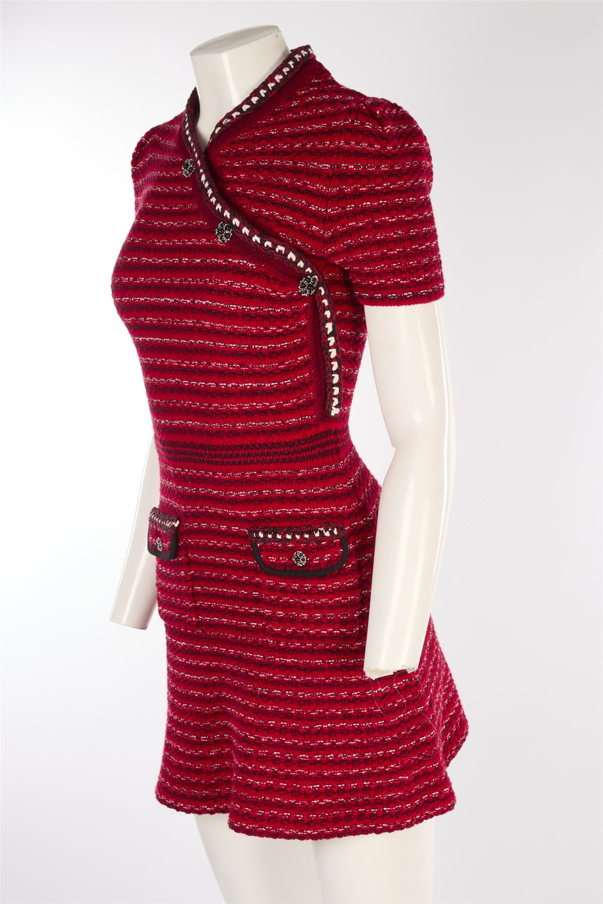 SELF-PORTRAIT RED WOOL MINI DRESS SMALL