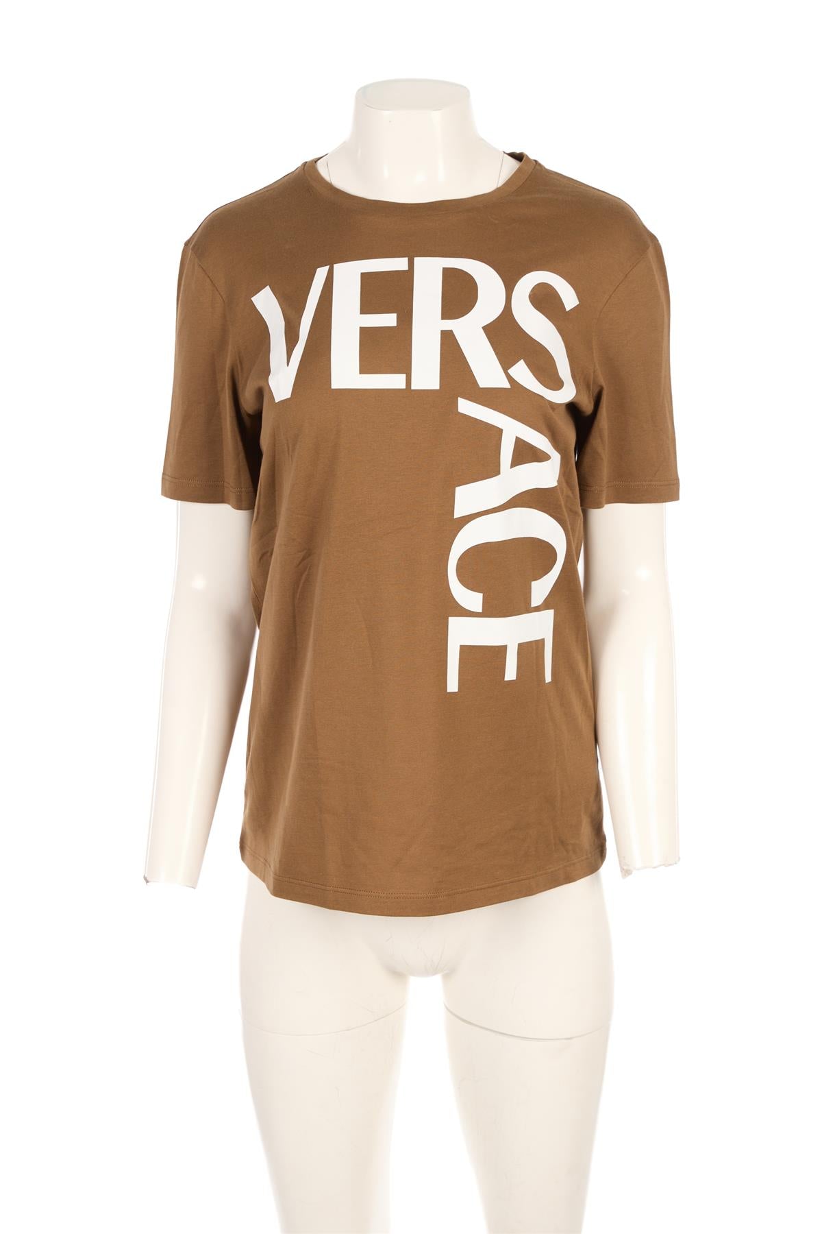 VERSACE KHAKI COTTON T-SHIRT IT 40 UK 8