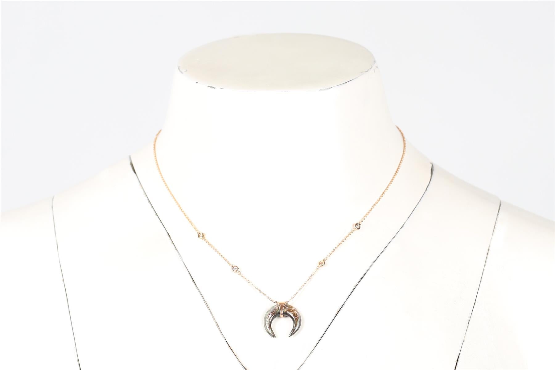 JACQUIE AICHE DOUBLE HORN 14K ROSE GOLD, ABALONE AND PAVE DIAMOND NECKLACE