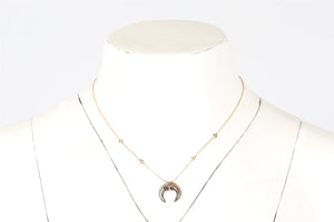 JACQUIE AICHE DOUBLE HORN 14K ROSE GOLD, ABALONE AND PAVE DIAMOND NECKLACE