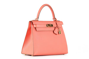 HERMÈS PINK 2014 KELLY SELLIER 28 CM EPSOM LEATHER BAG IN FLAMINGO