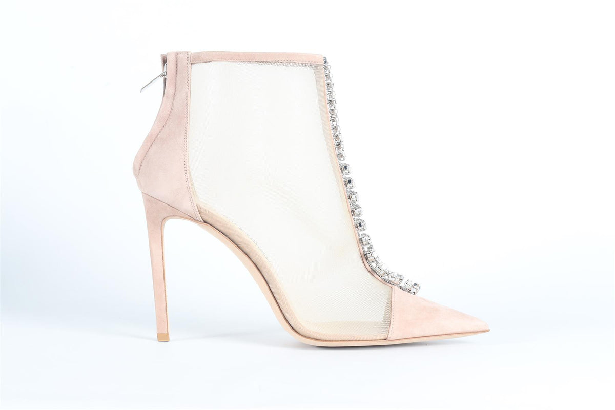 JIMMY CHOO CRYSTAL AND MESH ANKLE BOOTS EU 39.5 UK 6.5 US 9.5