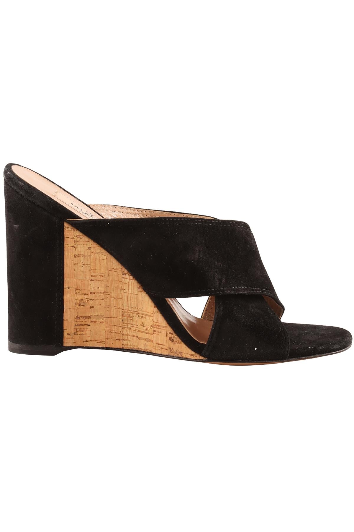 VALENTINO GARAVANI BLACK SUEDE WEDGE MULES EU 37.5 UK 4.5 US 7.5