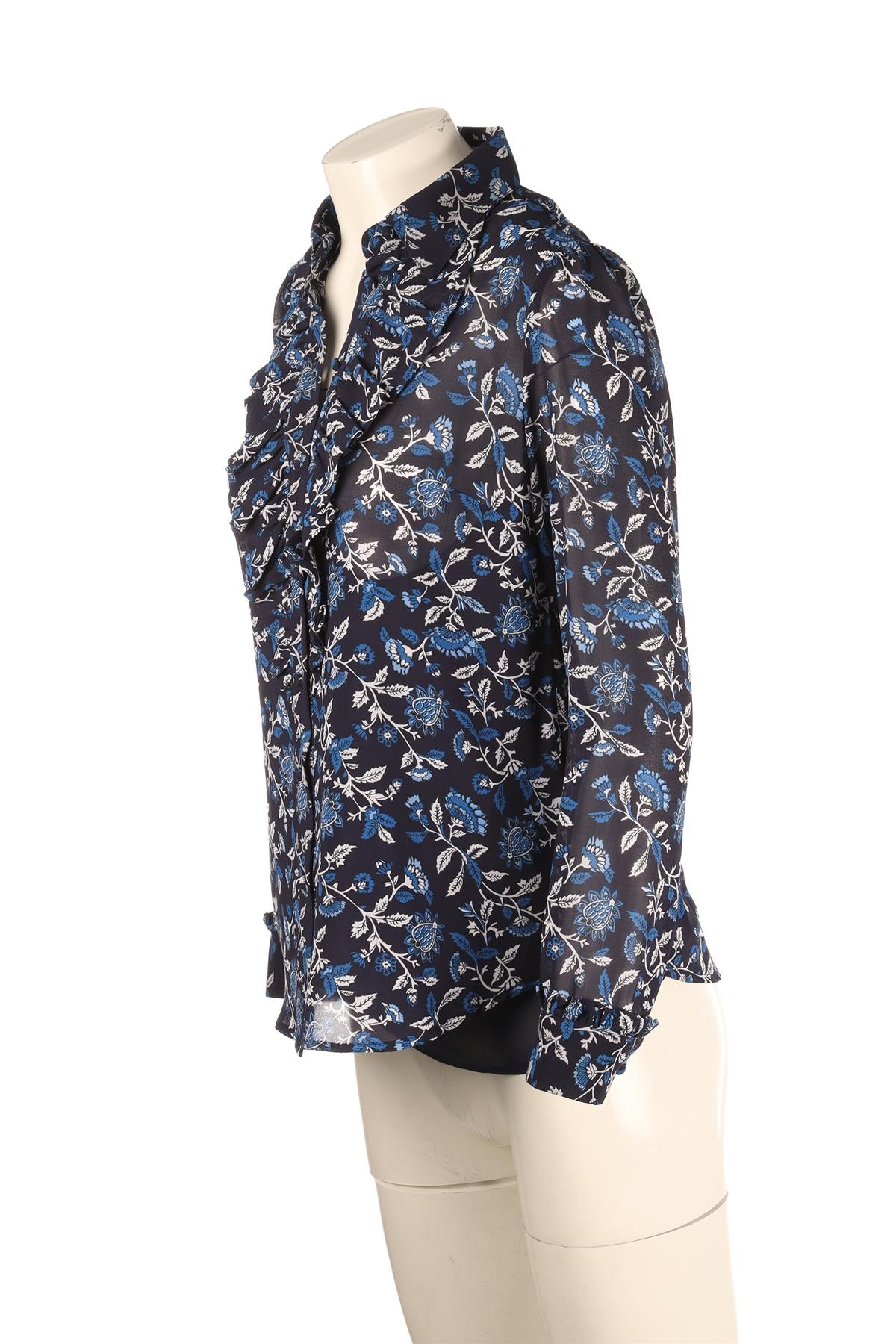 MICHAEL KORS COLLECT BLUE CREPE SHIRT SMALL