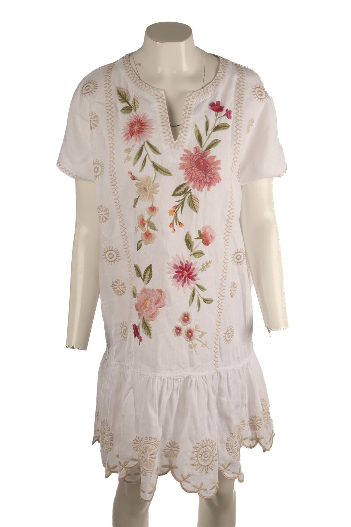 JOHNNY WAS WHITE LINEN MINI DRESS MEDIUM