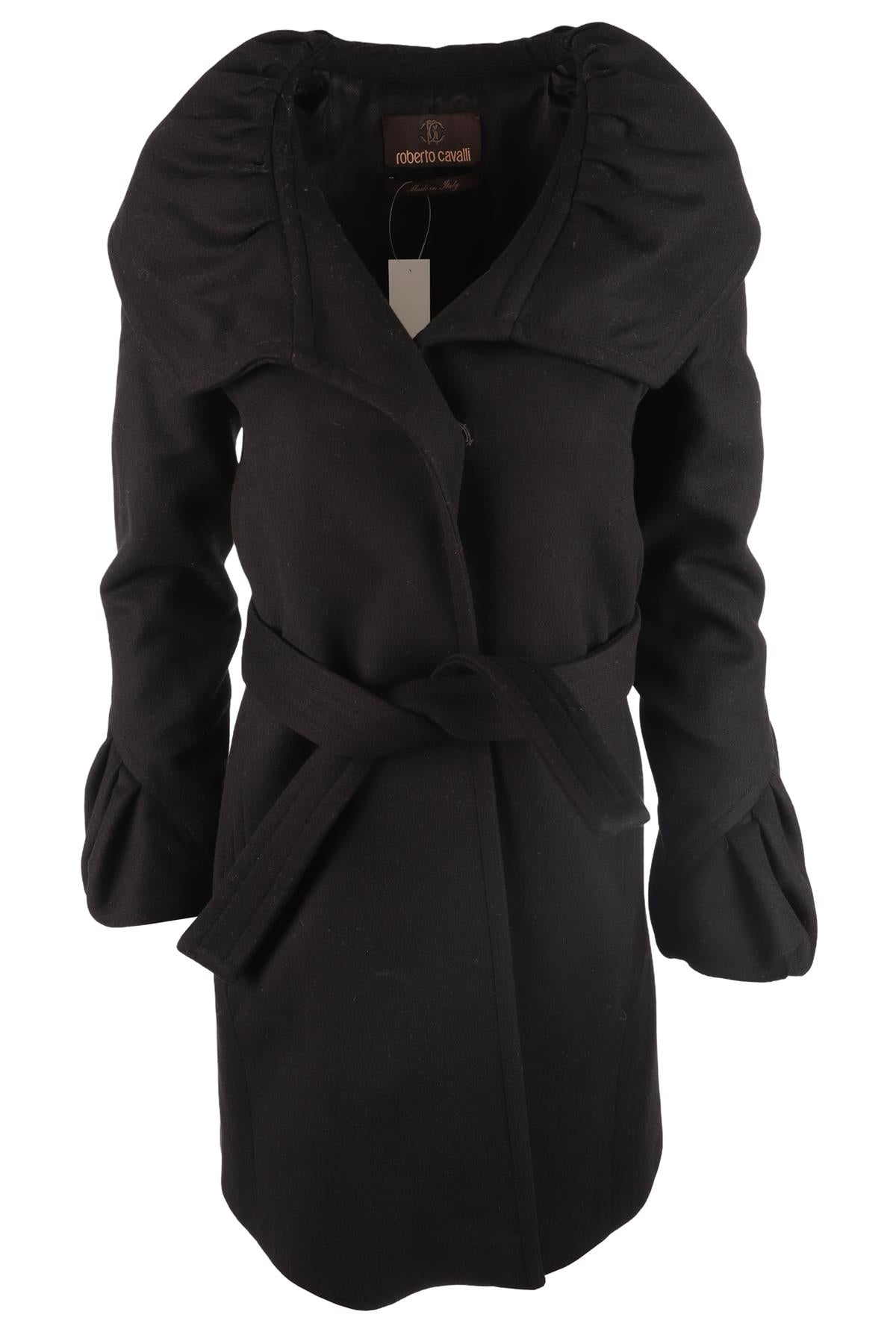 ROBERTO CAVALLI BLACK WOOL COAT IT 38 UK 6