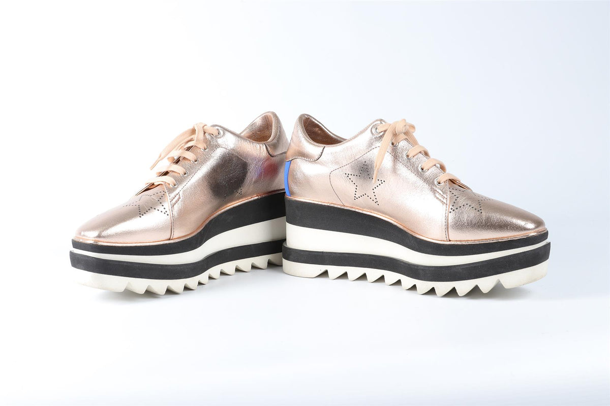 STELLA MCCARTNEY GOLD LEATHER PLATFORM SNEAKERS EU 38 UK 5 US 8