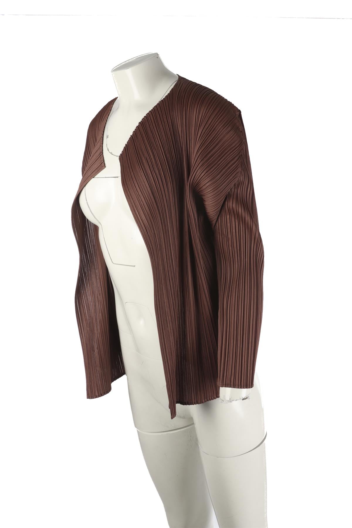 PLEATS PLEASE ISSEY MIYAKE BROWN CARDIGAN JP 3 UK 8