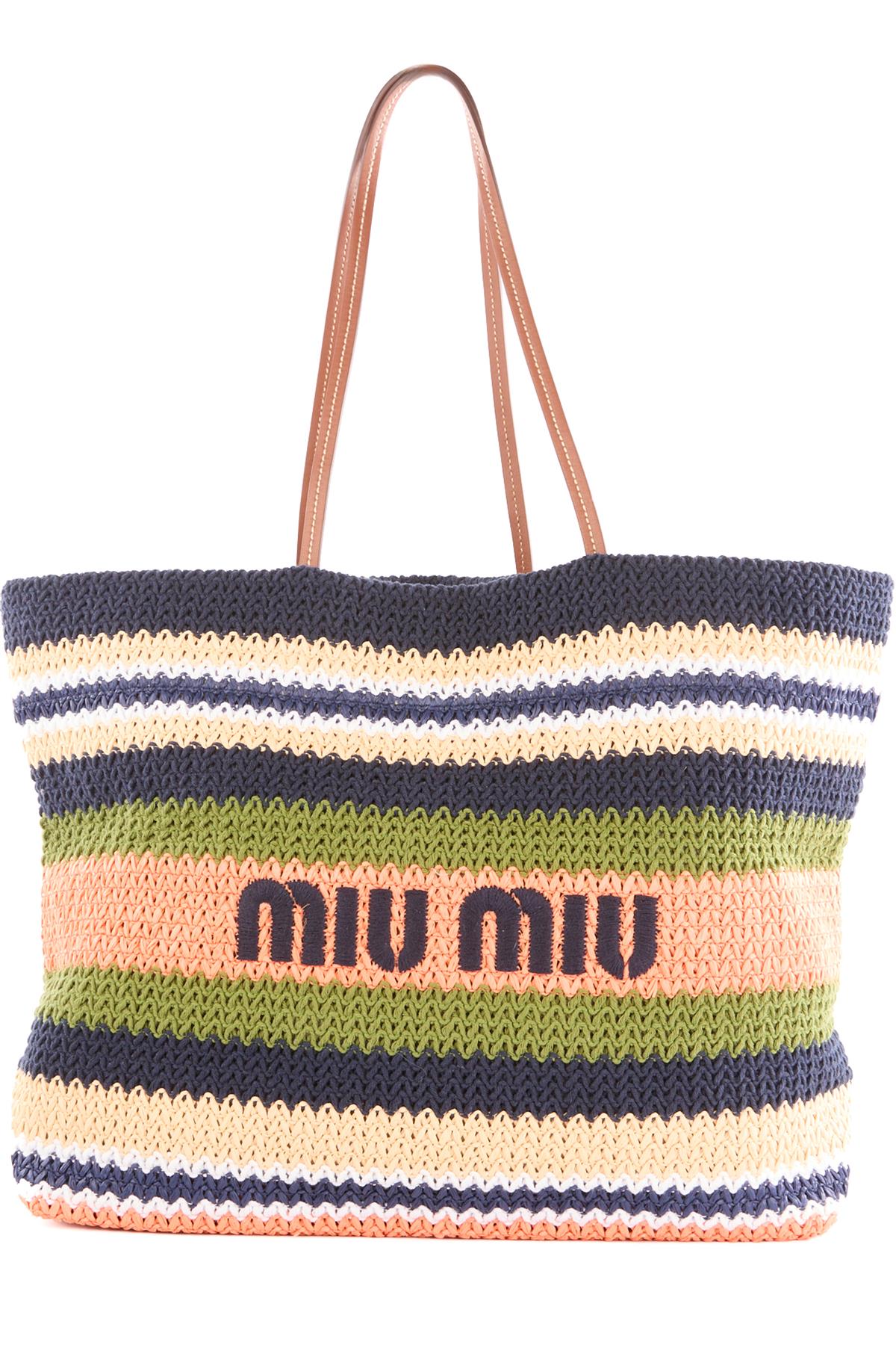 MIU MIU NAVY LOGO CROCHET TOTE BAG