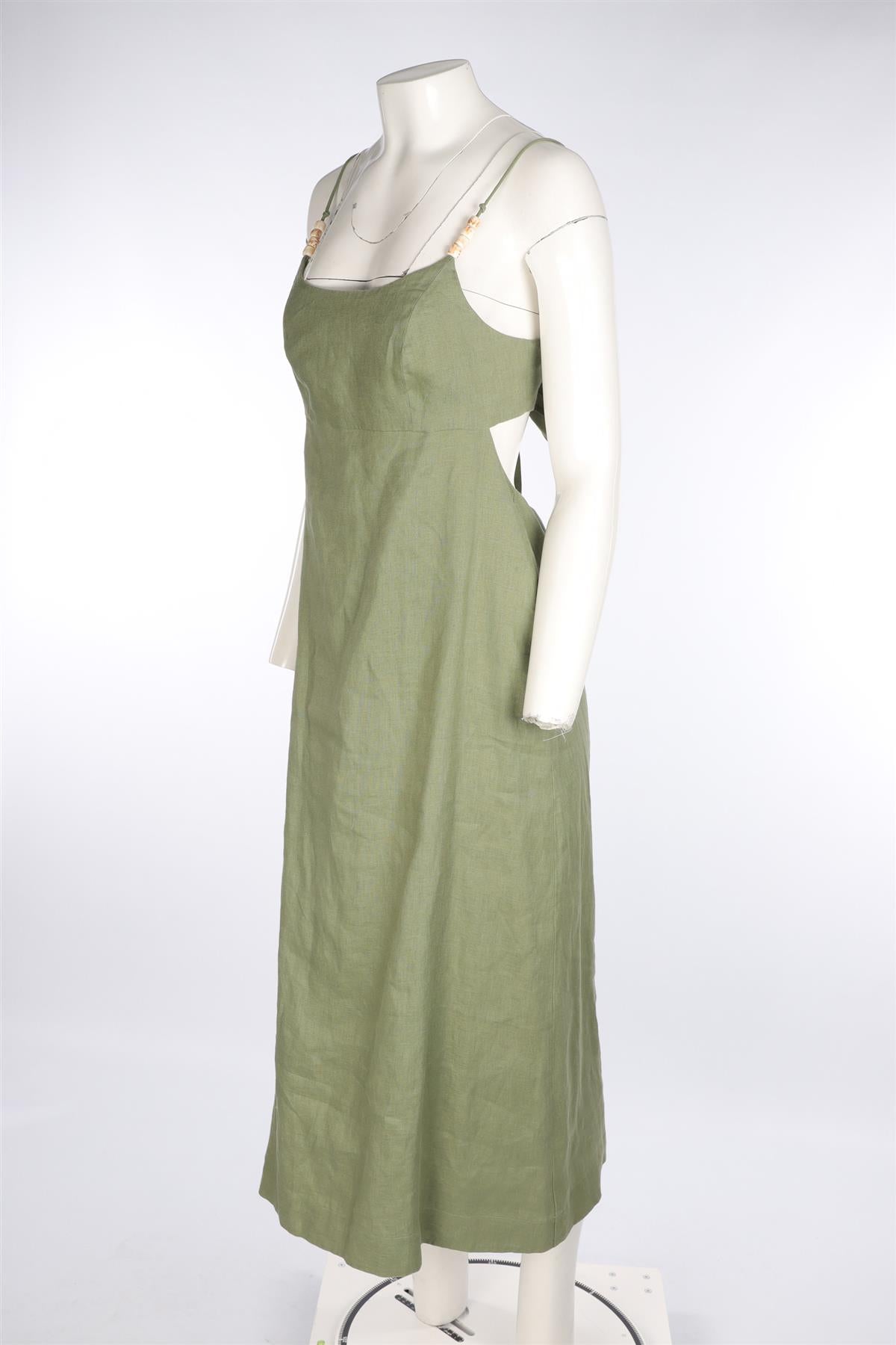 FAITHFULL THE BRAND GREEN LINEN MAXI DRESS LARGE