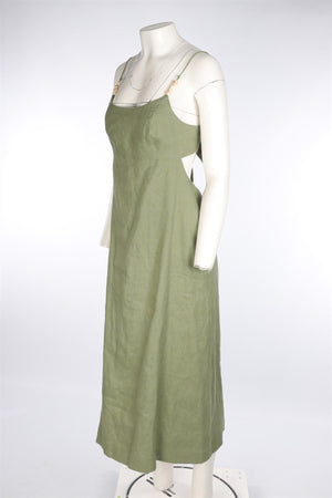FAITHFULL THE BRAND GREEN LINEN MAXI DRESS LARGE