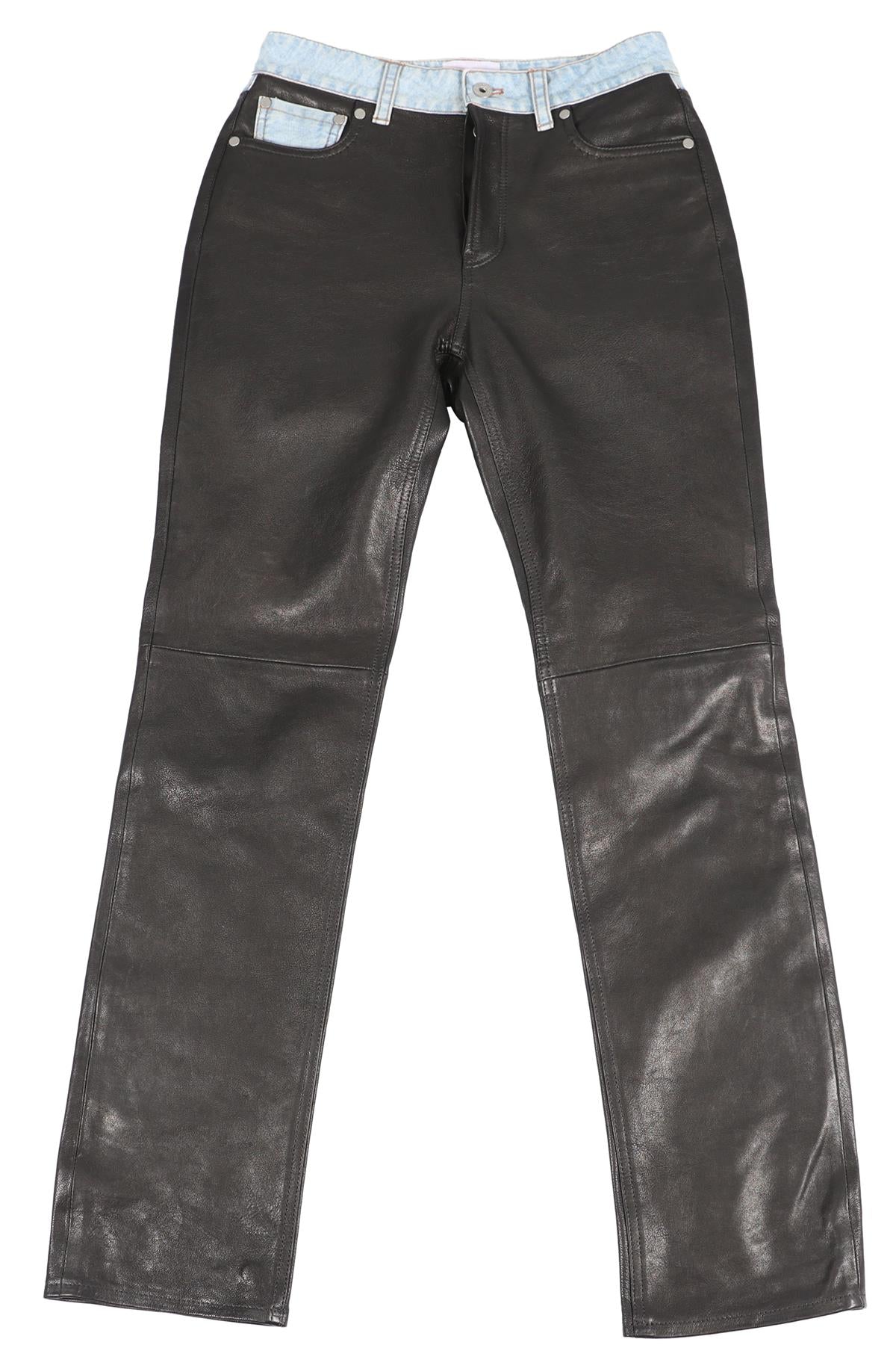 HALFBOY BLACK LEATHER STRAIGHT LEG PANTS SMALL