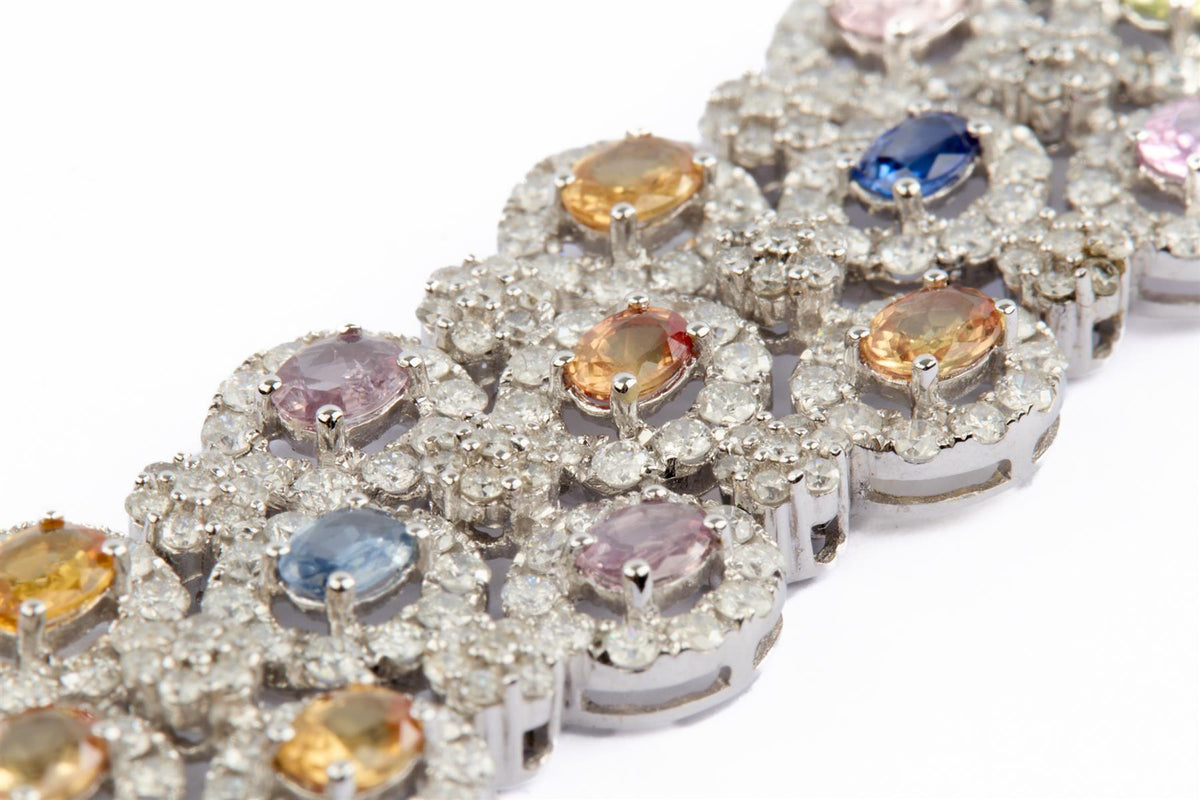 18K WHITE GOLD DIAMOND AND GEMSTONE BRACELET