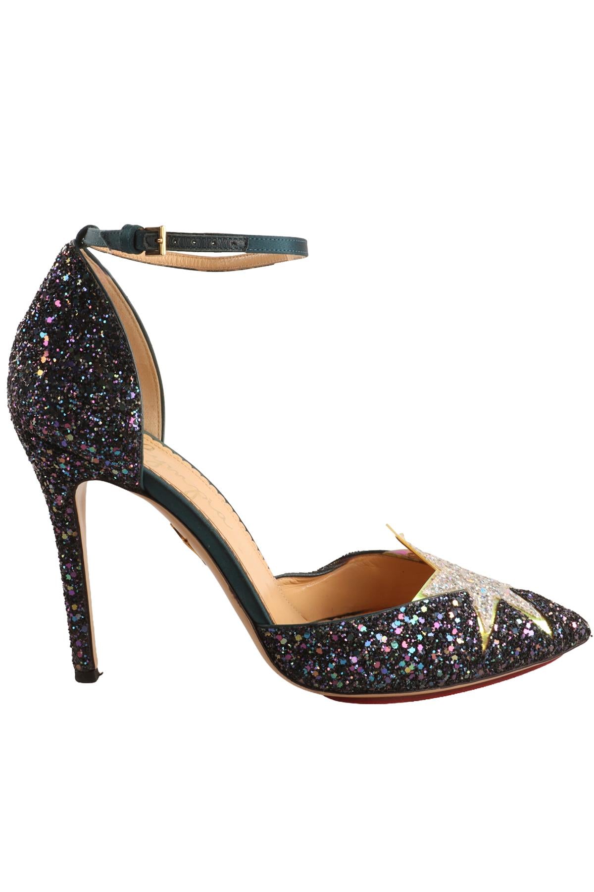 CHARLOTTE OLYMPIA NAVY GLITTER PUMPS EU 40 UK 7 US 10