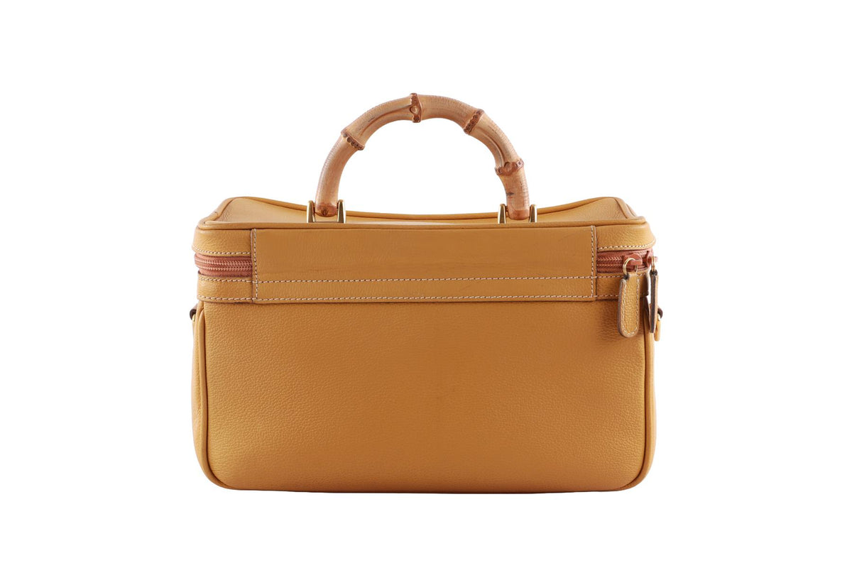 GUCCI TAN VINTAGE VANITY BAMBOO LEATHER TOTE BAG