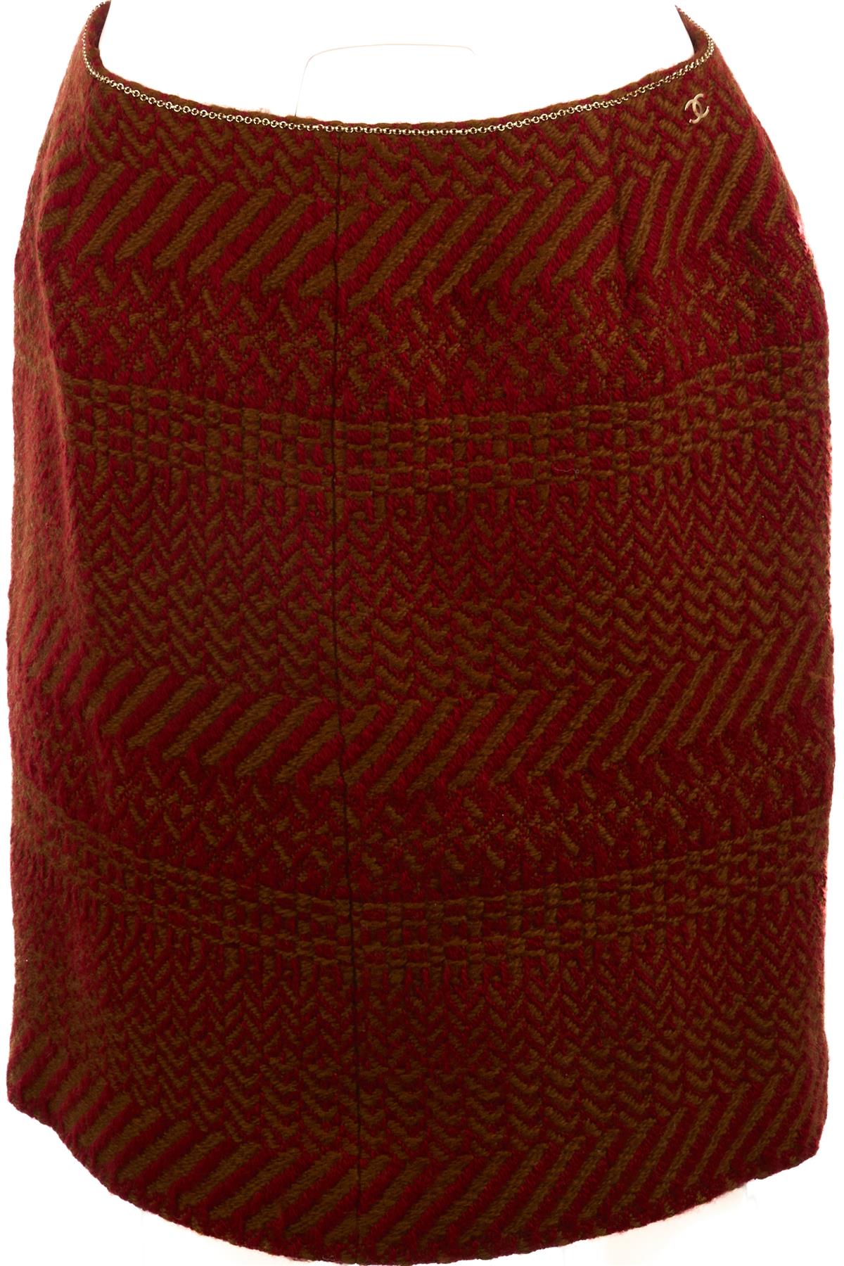 CHANEL RED 2000 IDENTIFICATION WOOL MINI SKIRT FR 44 UK 16