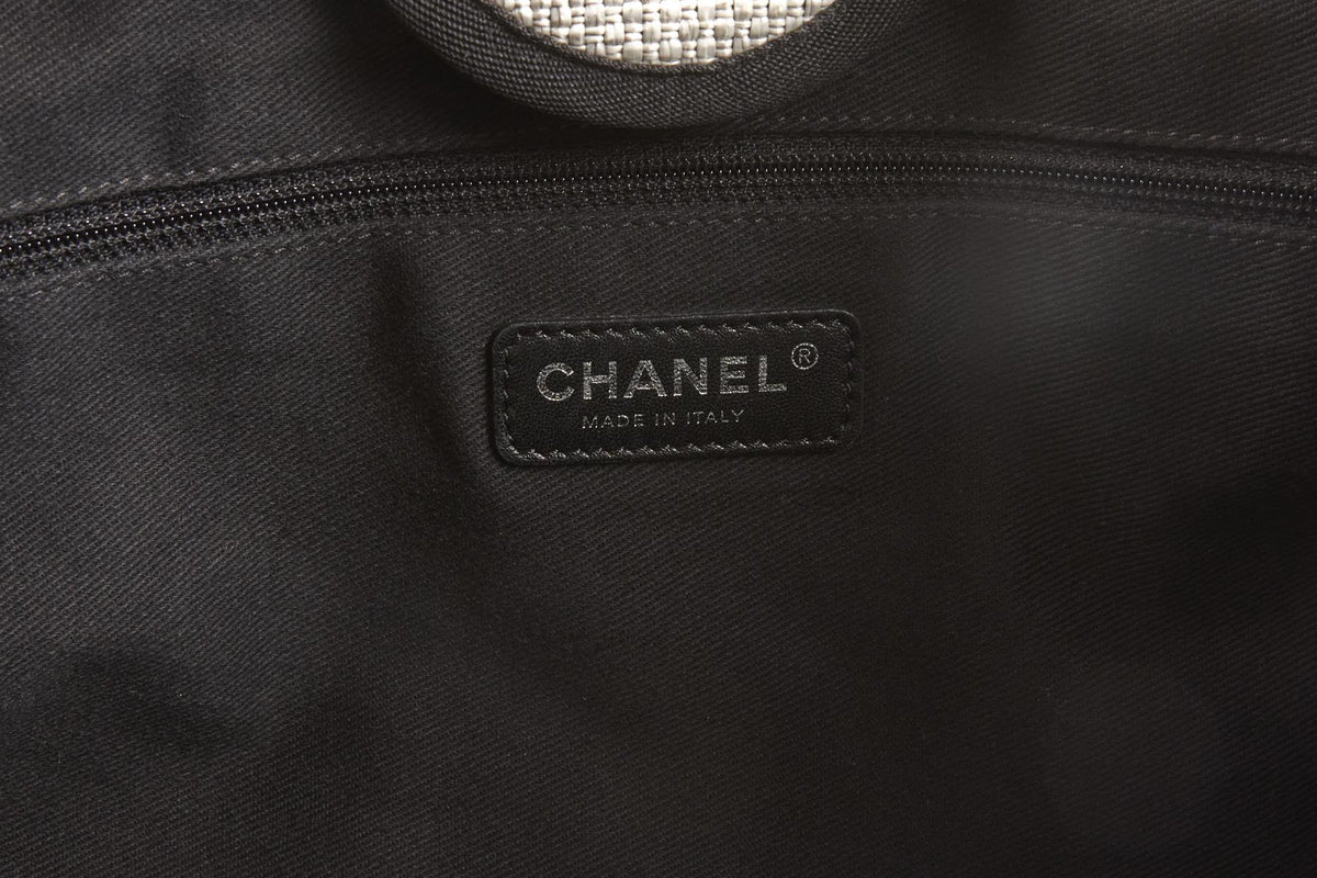 CHANEL GREY 2016 DEAUVILLE LARGE CANVAS TOTE BAG