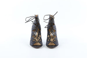JIMMY CHOO NAVY SATIN SANDALS EU 37.5 UK 4.5 US 7.5