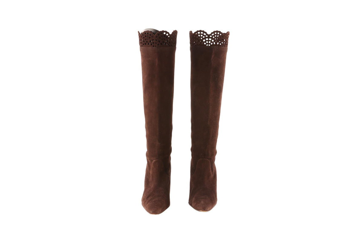 MANOLO BLAHNIK BROWN SUEDE KNEE HIGH BOOTS EU 39 UK 6 US 9