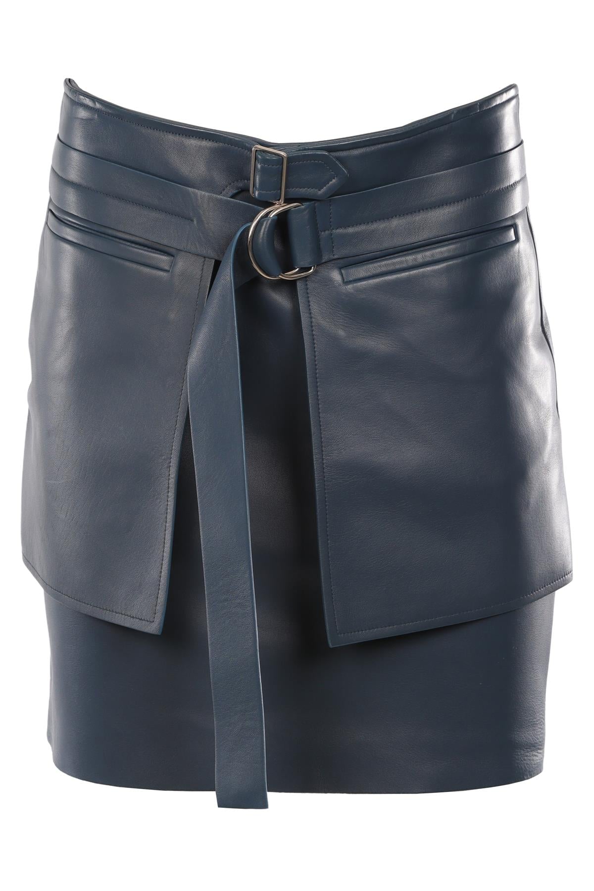 CELINE NAVY LEATHER MINI SKIRT FR 36 UK 8
