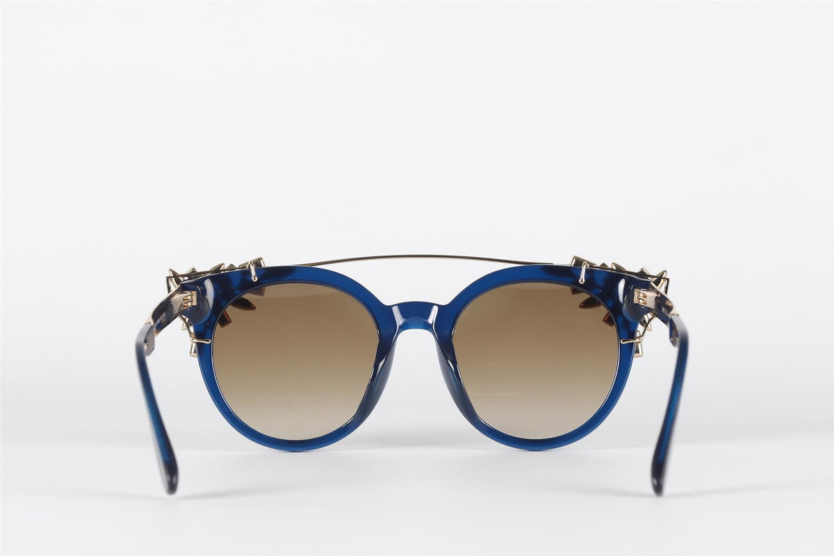 JIMMY CHOO BLUE ROUND FRAME ACETATE SUNGLASSES