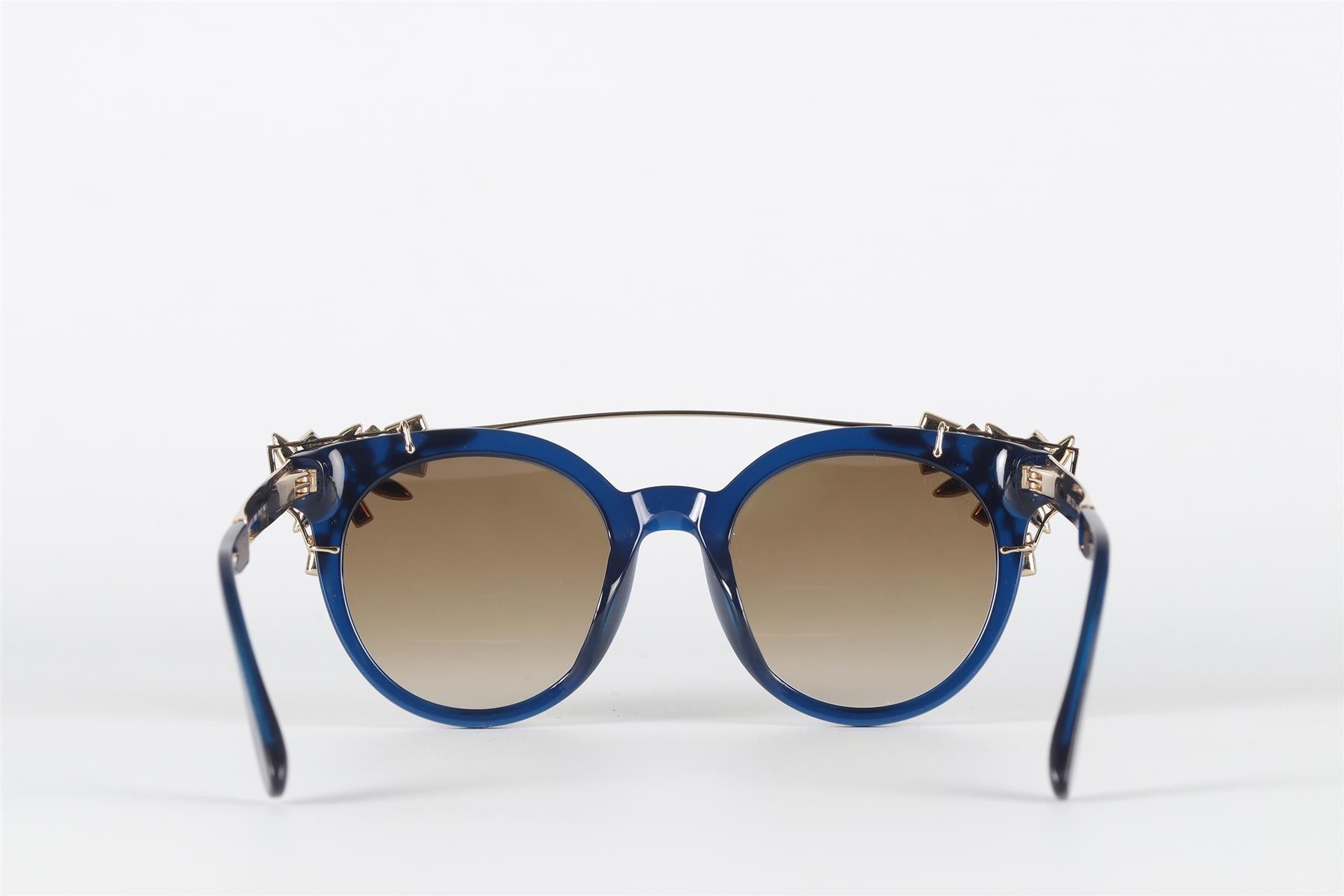 JIMMY CHOO BLUE ROUND FRAME ACETATE SUNGLASSES