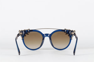 JIMMY CHOO BLUE ROUND FRAME ACETATE SUNGLASSES