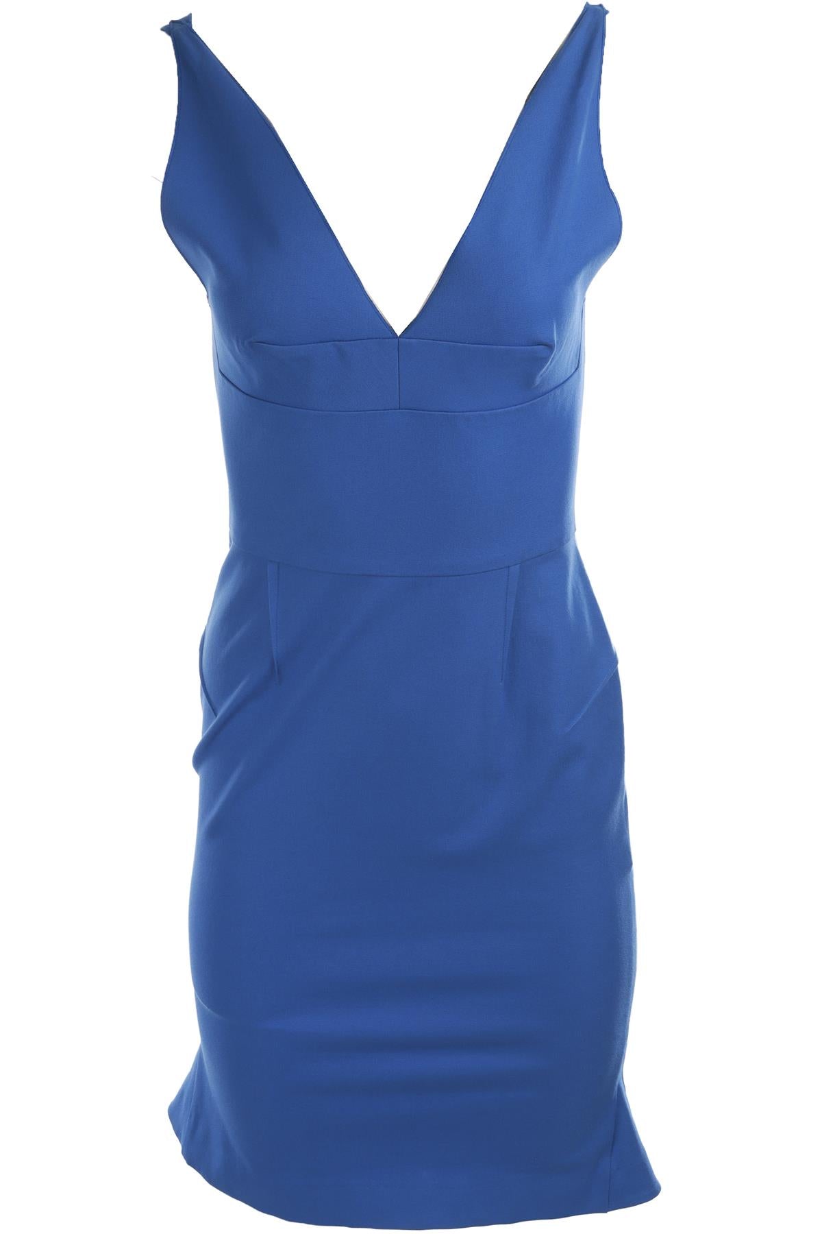 ROLAND MOURET BLUE COTTON MIDI DRESS UK 10